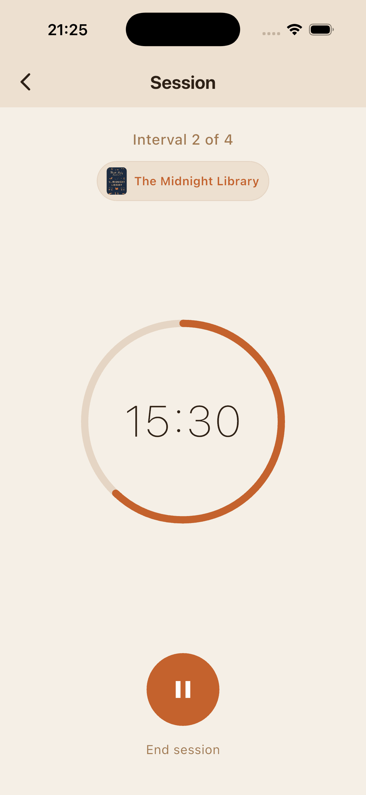 Bookadoro timer screen